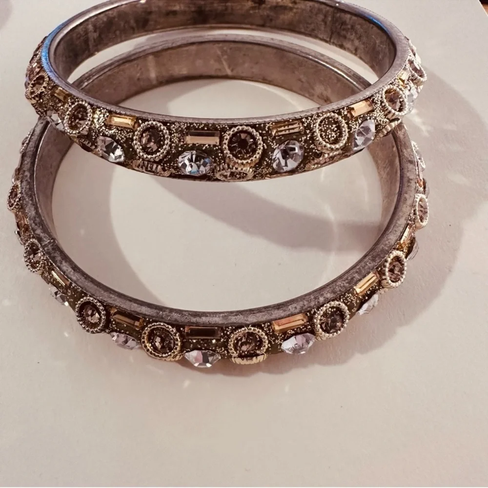 Chamak By Priya | Bracelet | Pair Narrow Crystal Bracelets in Gold